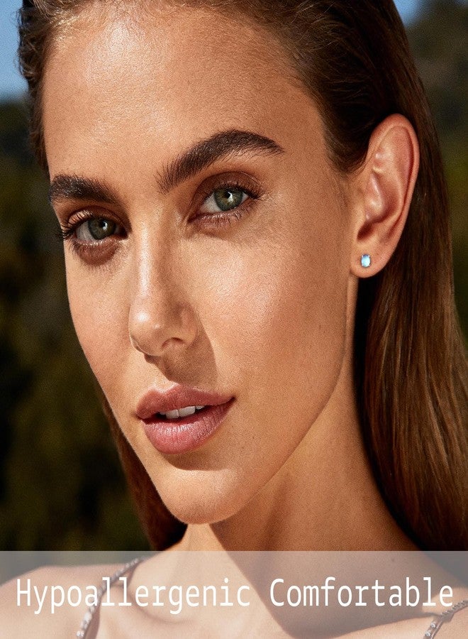 Limerencia Pure Titanium Hypoallergenic Earrings，Opal/Moonstone/Cat's Eye/Blue Turquoise Stud Earrings, Implant Grade|Delicate Jewelry For Sensitive Ears, 5mm, Titanium, Cubic Zirconia - Image 5
