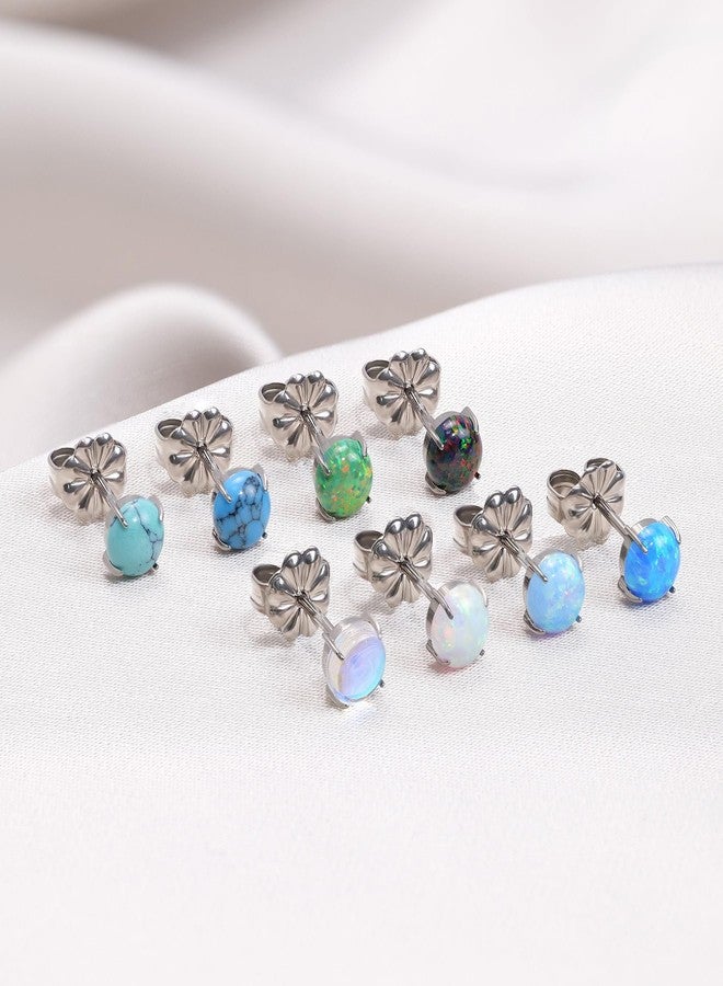 Limerencia Pure Titanium Hypoallergenic Earrings，Opal/Moonstone/Cat's Eye/Blue Turquoise Stud Earrings, Implant Grade|Delicate Jewelry For Sensitive Ears, 5mm, Titanium, Cubic Zirconia - Image 4