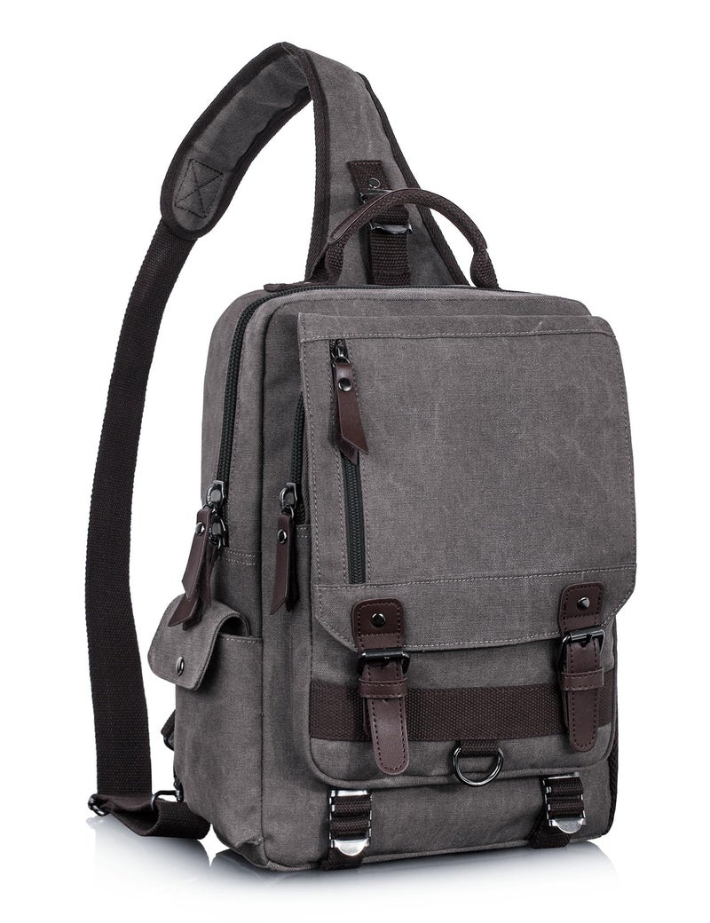 Leaper Retro Crossbody Bag Sling Bag Canvas Messenger Bag for Men Women Shoulder Bag Crossbody Handbags Satchel Brownish Gray, L