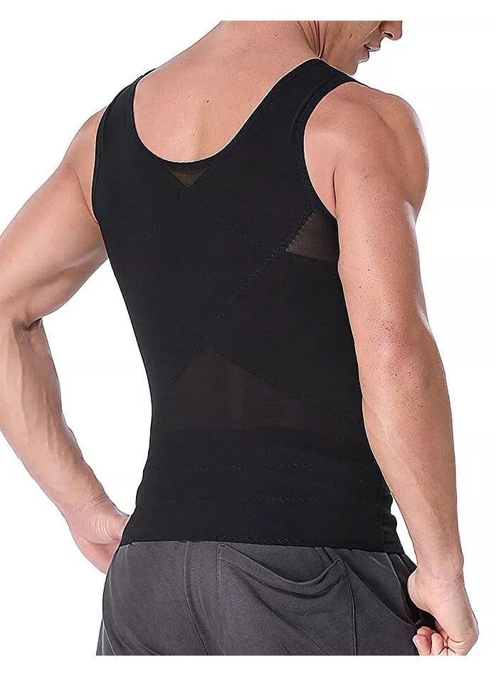 DubaiGallery Mens Slim Compression Shirt Slimming Waist Trimmer Tank Tops with Tummy Control Hooks Shapewear Vest - Fitness Sports - Image 3