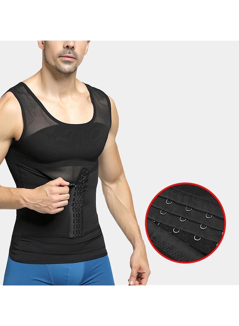 DubaiGallery Mens Slim Compression Shirt Slimming Waist Trimmer Tank Tops with Tummy Control Hooks Shapewear Vest - Fitness Sports - Image 4