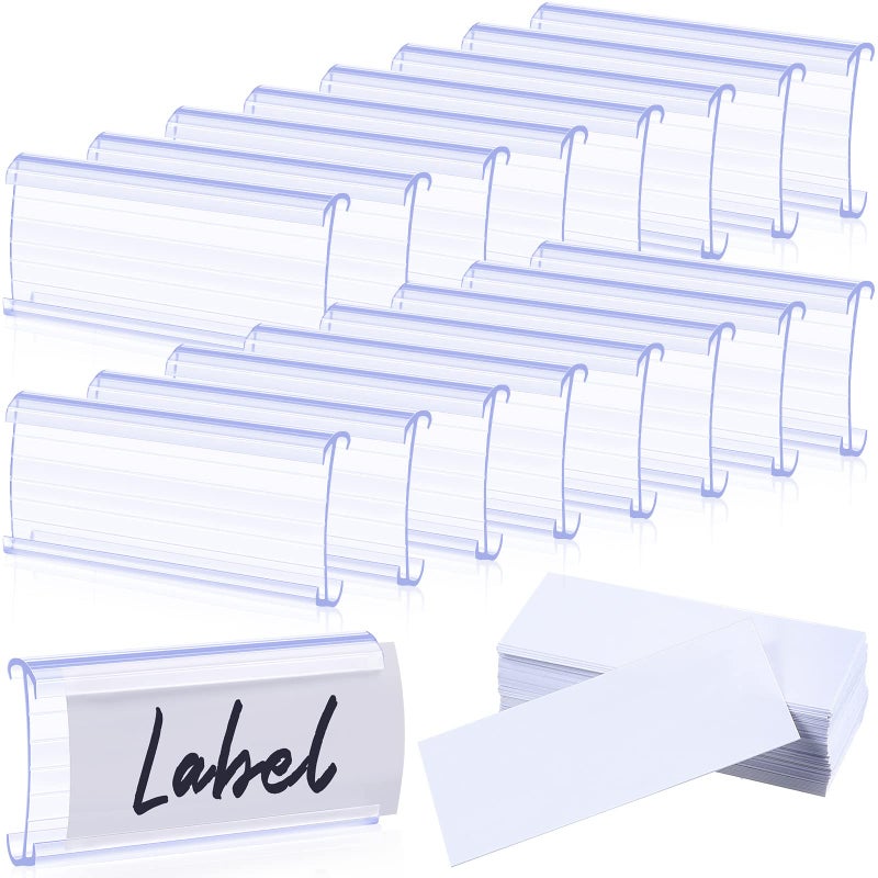 Yulejo 100 Pieces Wire Shelf Label Holders Wire Label Holder Plastic Shelf Tags for Shelving Clips with Paper Inserts, Compatible with 1-1/4 Inch Shelves - Image 1