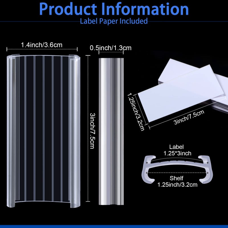 Yulejo 100 Pieces Wire Shelf Label Holders Wire Label Holder Plastic Shelf Tags for Shelving Clips with Paper Inserts, Compatible with 1-1/4 Inch Shelves - Image 2