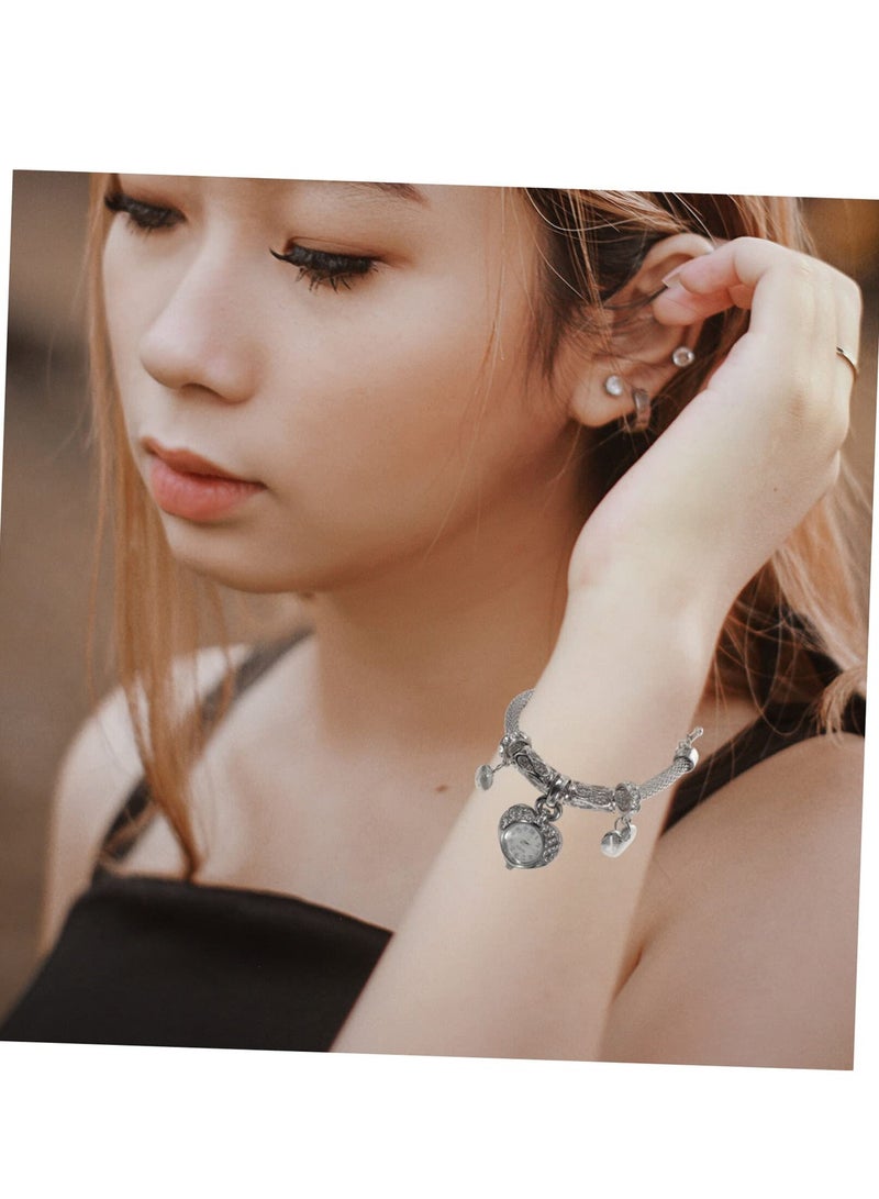 Elegant Crystal Heart Bracelet Watch for Women Silver Alloy Cuff Bangle Style - Image 5