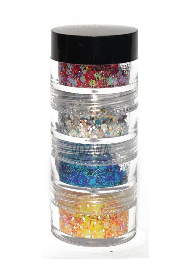 Vozwa 4 in 1 Eyeshadow Chunky and Fine Glitter Mix - (Red + Silver + Blue + Orange) - Image 1