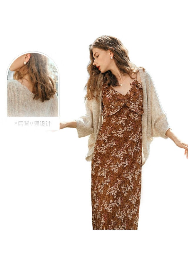 Olrain Batwing Sleeve Knit Cardigan Loose Casual Thin Sweater Shawl, Apricot Color, Size L - Image 3
