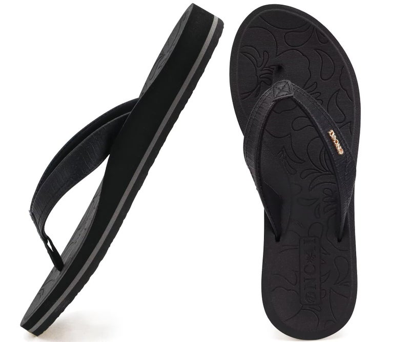 ONCAI Women's Flip Flops Comfortable Summer Beach Thong Sandals for Women 2025 with Cushion Walking Arch Support Yoga Mat Indoor Outdoor Soles Black Size 9 - Image 1