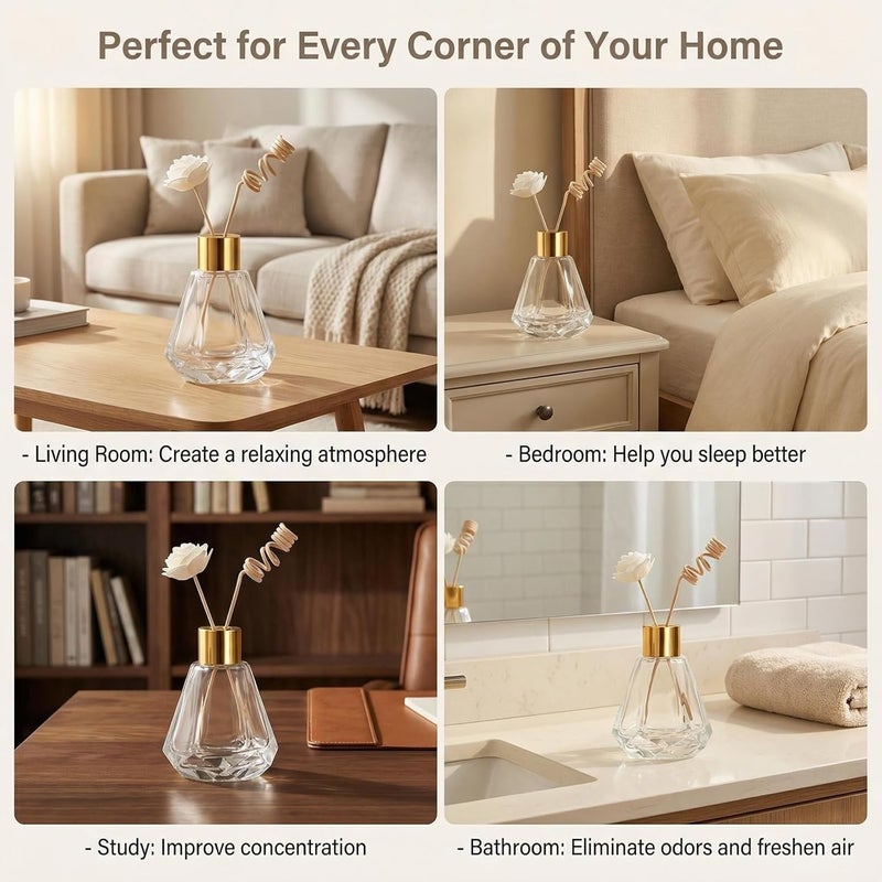 TOPWEL 2PCS 60ml/2oz Empty Refillable Transparent Glass Diffuser Bottle Diffuser Jars Aromatherapy Storage Container Fragrance Accessories Use for DIY Replacement Reed Diffuser Sticks Decor - Image 5
