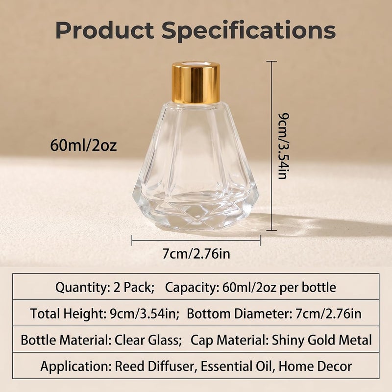 TOPWEL 2PCS 60ml/2oz Empty Refillable Transparent Glass Diffuser Bottle Diffuser Jars Aromatherapy Storage Container Fragrance Accessories Use for DIY Replacement Reed Diffuser Sticks Decor - Image 2