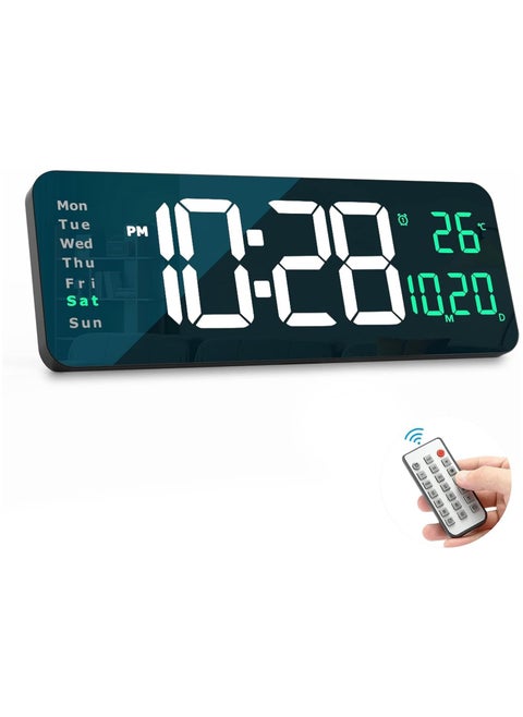 Digital Wall Clock Large Display, 16.2" Large Digital Wall Clock with LED Display Remote Control, Automatic Brightness Dimmer Big Clock with Date Week Temperature