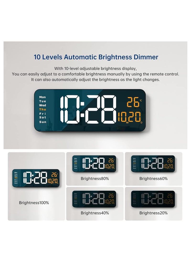 Digital Wall Clock Large Display, 16.2" Large Digital Wall Clock with LED Display Remote Control, Automatic Brightness Dimmer Big Clock with Date Week Temperature