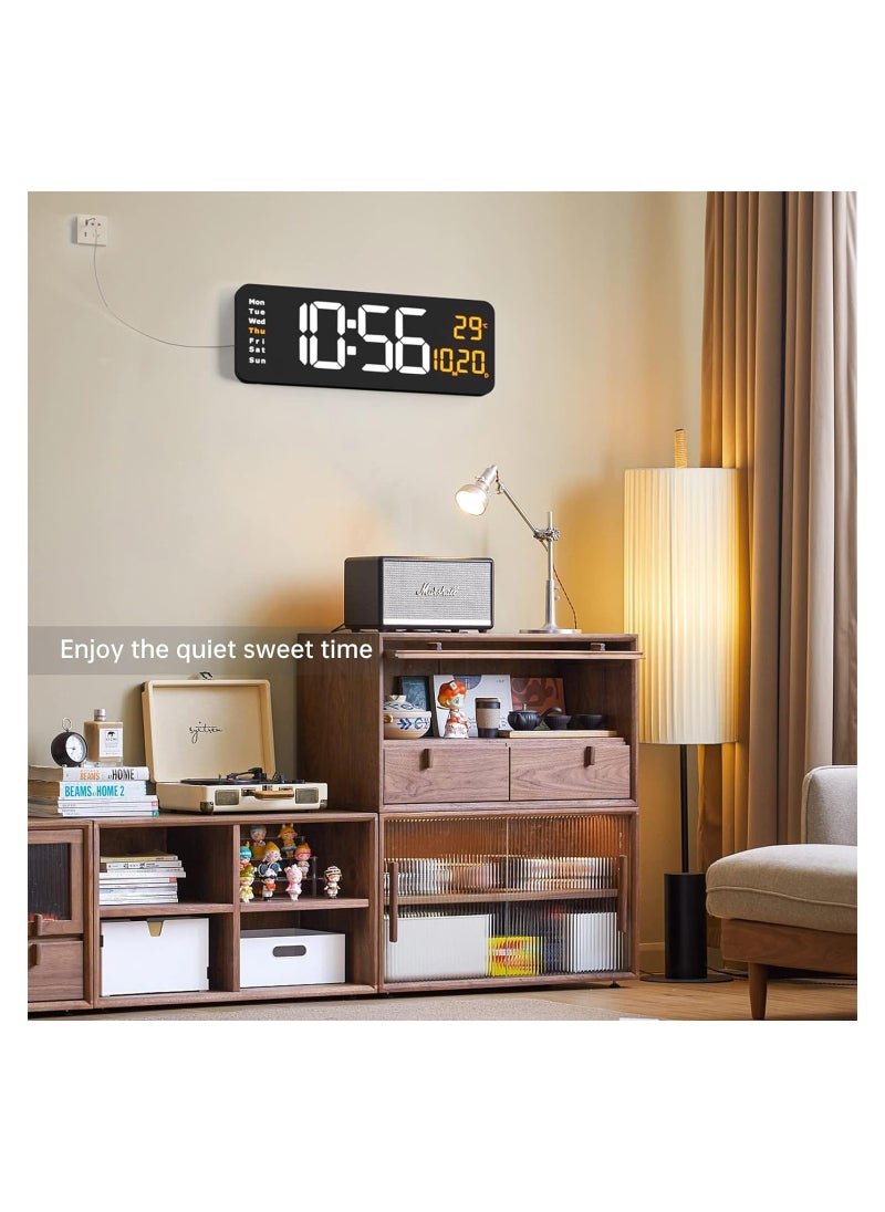 Digital Wall Clock Large Display, 16.2" Large Digital Wall Clock with LED Display Remote Control, Automatic Brightness Dimmer Big Clock with Date Week Temperature
