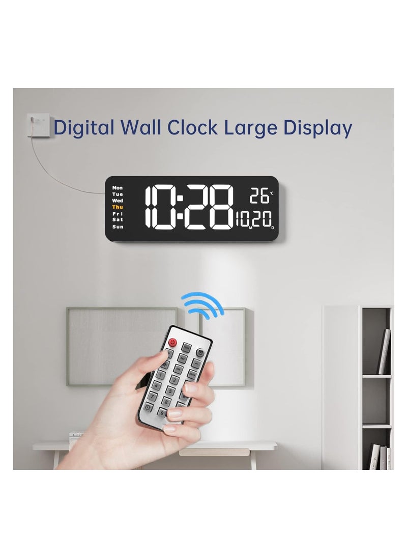 Digital Wall Clock Large Display, 16.2" Large Digital Wall Clock with LED Display Remote Control, Automatic Brightness Dimmer Big Clock with Date Week Temperature
