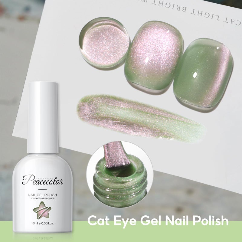 PEACECOLOR Cat Eye Gel Nail Polish Set, 6 Colors Glitter Red Green Purple Nude Sparkle Gel Polish Set Soak Off U V Lamp Magnetic Nail Polish Kit Gifts for Women DIY Home Salon - Image 5