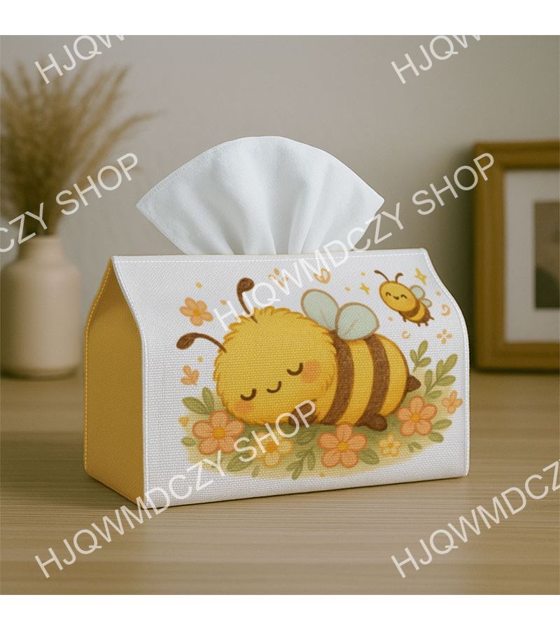 Funny Wildlife Tissue Box With Bee Flowers Print Polyester Fabric 1pcs 11x13x18cm - Image 4