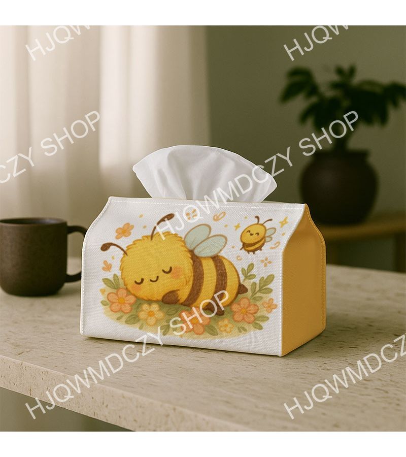 Funny Wildlife Tissue Box With Bee Flowers Print Polyester Fabric 1pcs 11x13x18cm - Image 2