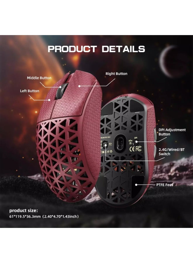 Attack Shark R5 Ultra Carbon Fiber Wireless Gaming Mouse – PAW3950MAX Sensor, 42,000 DPI, Dual 8KHz Polling, Tri-Mode Bluetooth 5.2, 2.4GHz & USB-C Wired, 39g Ultra-Light (Red) - Image 3