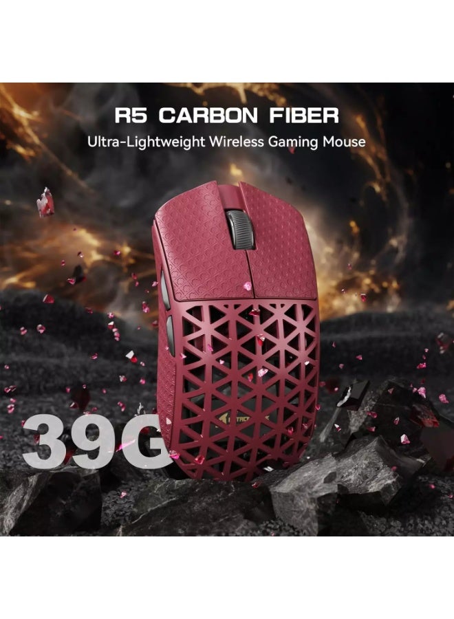 Attack Shark R5 Ultra Carbon Fiber Wireless Gaming Mouse – PAW3950MAX Sensor, 42,000 DPI, Dual 8KHz Polling, Tri-Mode Bluetooth 5.2, 2.4GHz & USB-C Wired, 39g Ultra-Light (Red) - Image 5