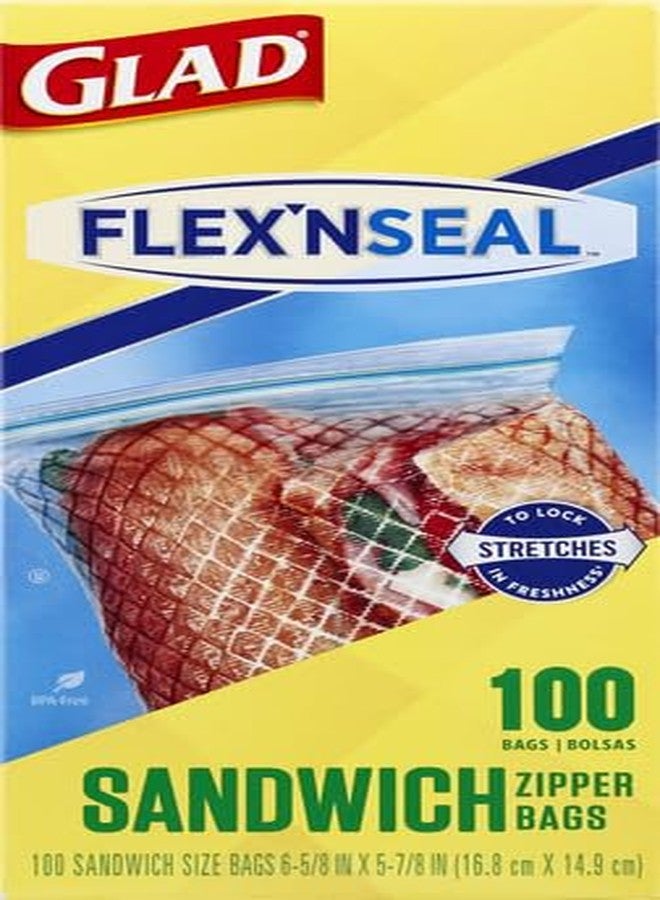 GLAD FLEXN' SEAL Zipper Food Storage Sandwich Bags, On-the-Go Snack and Lunch Bags, Zipper Sandwich Sealer, Microwave Safe, BPA Free, 100 Count (Pack of 1) - Image 2