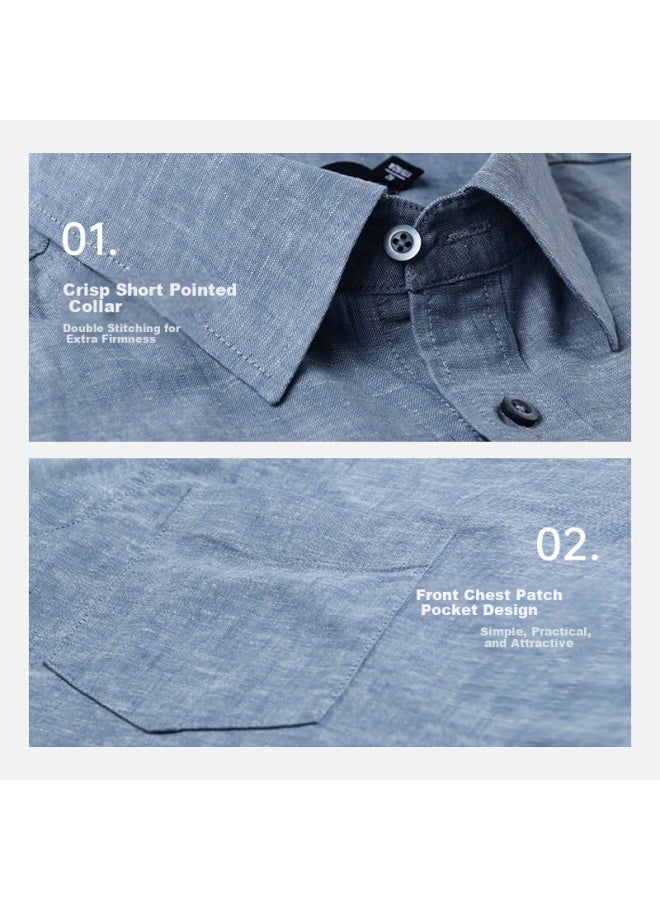 Septwolves Seven Wolves Men's Long Sleeve Casual Business Cotton Linen Blend Shirt With Chest Pocket Commuter Top - Image 2