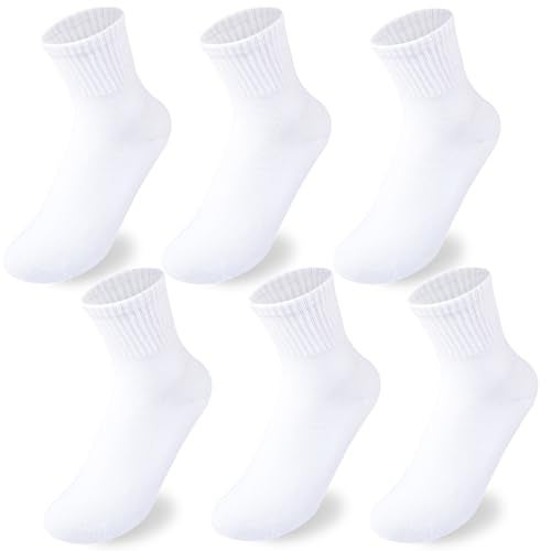 Hakugoo Boys White Crew Socks - Seamless Cotton Dress and Uniform Socks for Girls 3-5 Years, 6 Pairs (White, S) - Image 1