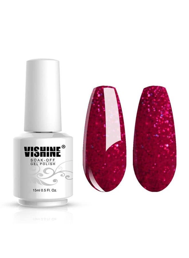 Vishine Gelpolish Lacquer Shiny Color Soak Off UV LED Gel Nail Polish Professional Manicure Glitter Red(1550) - Image 2