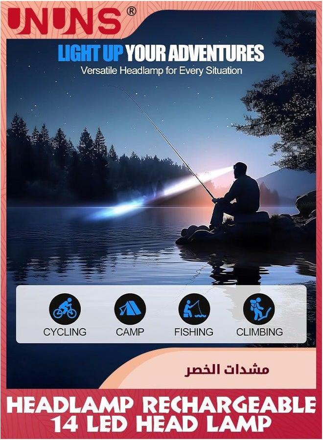 UNUNS Headlamp Rechargeable,14 LEDs Head Lamp,22000 Lumens ead Flashlight With Red Light,8+2 Modes Headlight,Waterproof Forehead Light,Emergency Hands-Free For Running Hiking Camping,Outdoor Gear - Image 3