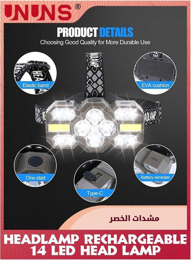 UNUNS Headlamp Rechargeable,14 LEDs Head Lamp,22000 Lumens ead Flashlight With Red Light,8+2 Modes Headlight,Waterproof Forehead Light,Emergency Hands-Free For Running Hiking Camping,Outdoor Gear - Image 4