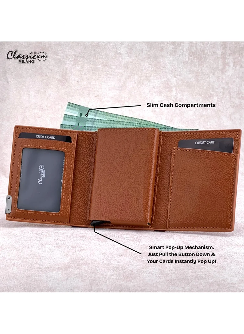 Classic Milano Tan (K1802#-F815HB#) Classic Milano RFID Blocking Faux Leather Wallet for Men and Women | Card Holder Wallet Pop-up, Credit Card Holder for Men | Wallet for Men & Women’s Card Wallet for Men | Best Price UAE