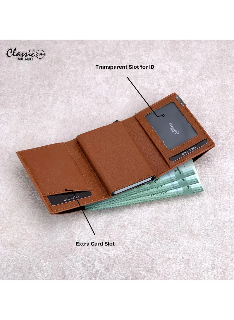 Classic Milano Tan (K1802#-F815HB#) Classic Milano RFID Blocking Faux Leather Wallet for Men and Women | Card Holder Wallet Pop-up, Credit Card Holder for Men | Wallet for Men & Women’s Card Wallet for Men | Best Price UAE