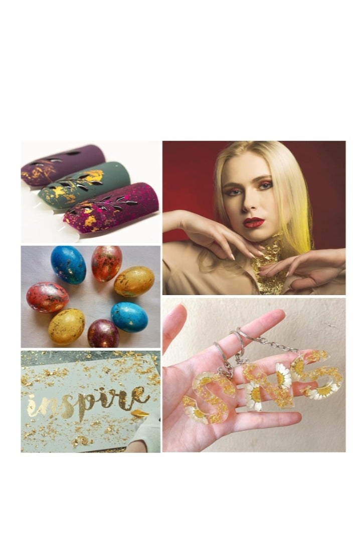 الواحة-TH رقائق ورق الذهب 10 جرام للراتنج، رقائق ورق الذهب، رقائق الذهب للحرف اليدوية، فن الأظافر، الرسم، الحرف اليدوية، صنع المجوهرات من الوحل والراتنج، رقائق ورق الذهب المعدنية للحرف اليدوية - Image 5