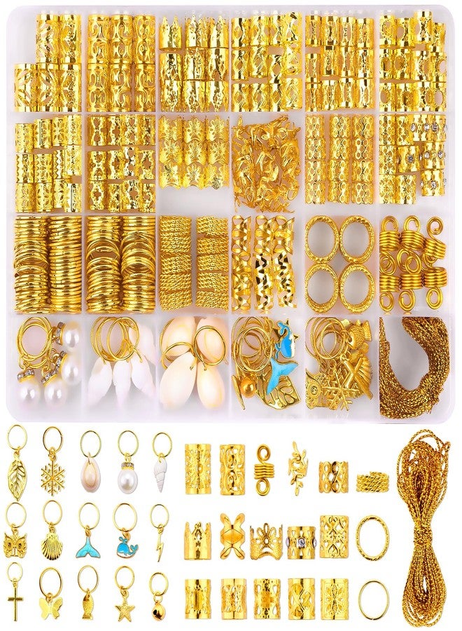 Auvitaya 300 PCS Gold Hair Jewelry for Women Braids, Gold Hair Cuffs Charms Jewelry for Braids with Ring & Pendant, Dreadlock Accessories for Women Clip Extensions Decorations - Image 1