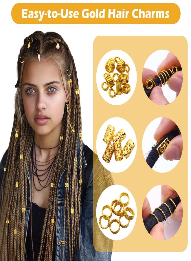Auvitaya 300 PCS Gold Hair Jewelry for Women Braids, Gold Hair Cuffs Charms Jewelry for Braids with Ring & Pendant, Dreadlock Accessories for Women Clip Extensions Decorations - Image 4