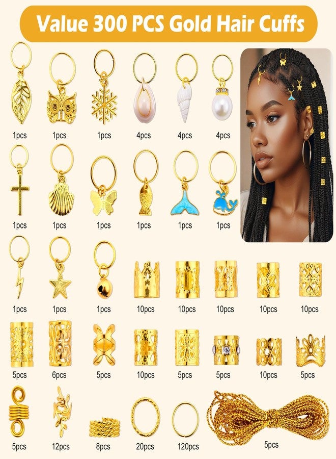Auvitaya 300 PCS Gold Hair Jewelry for Women Braids, Gold Hair Cuffs Charms Jewelry for Braids with Ring & Pendant, Dreadlock Accessories for Women Clip Extensions Decorations - Image 2