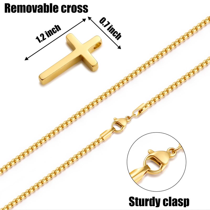 Fiusem 14k Gold Plated Mens Cross Necklaces, 2.5mm Cross Chain and Stainless Steel Cross Pendant Small, Box Chain 18 Inch - Image 5
