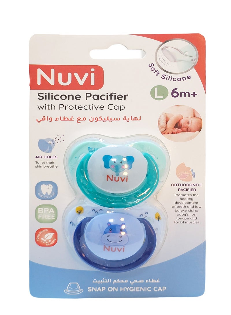 نوفي لهاية سيليكون نوفي مع غطاء حماية للأطفال من عمر 6 أشهر فما فوق، عبوة من قطعتين - لهاية تقويمية كبيرة، لون أزرق - Image 1
