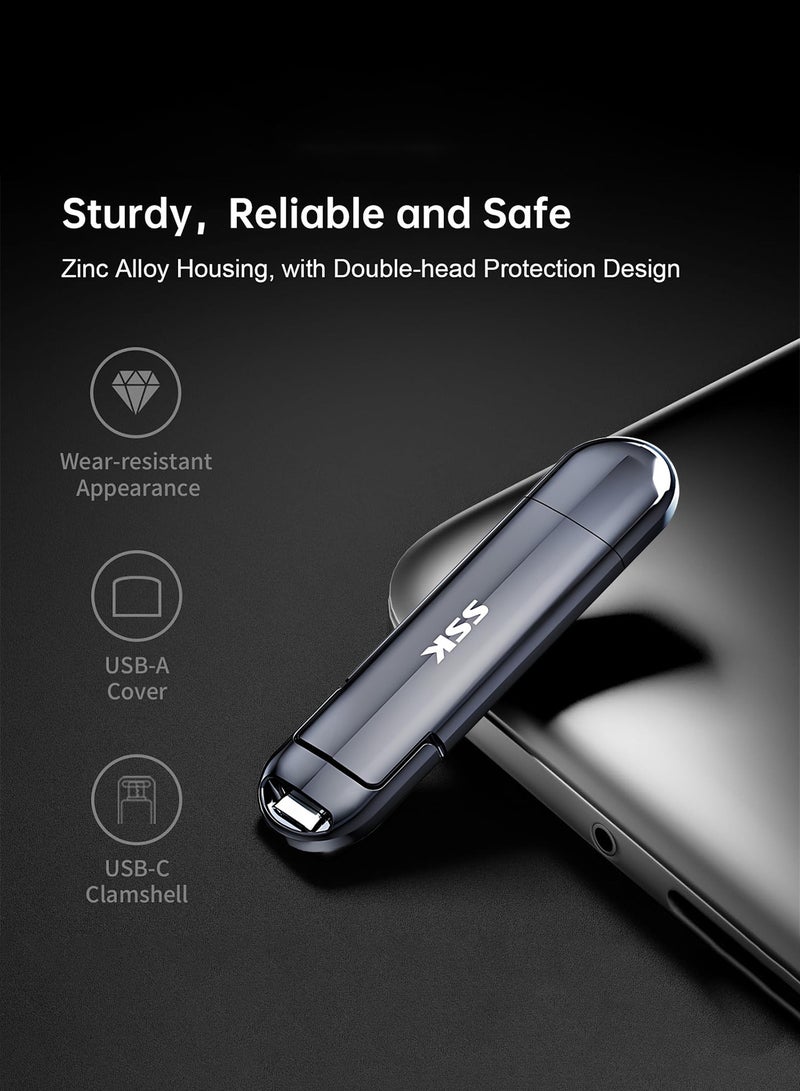 اس اس كي قرص SSD محمول بسعة 1 تيرابايت مع منفذ USB C، سرعة تصل إلى 1050 ميجابايت/ثانية، فلاش USB C سريع، قرص SSD خارجي بنوع C + USB A 3.2 الجيل الثاني، ذاكرة USB C لهواتف iPhone 15/PS4/أجهزة Android/الأجهزة اللوحية/Windows/Mac - Image 5