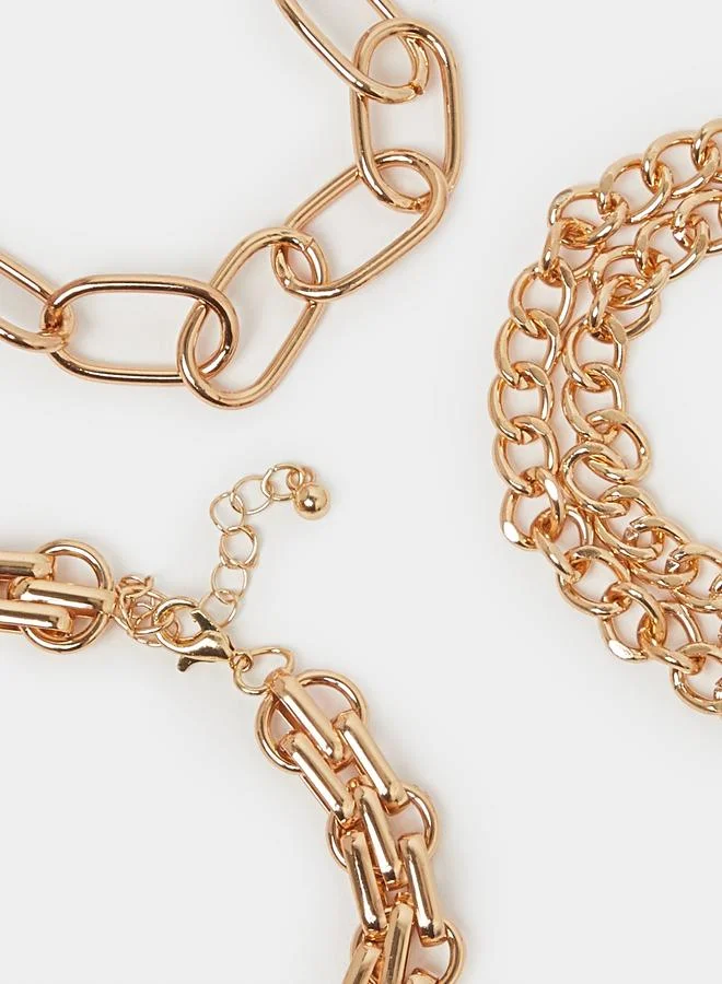 ستايلي Set Of 3 - Gold Tone Link Chain Bracelets