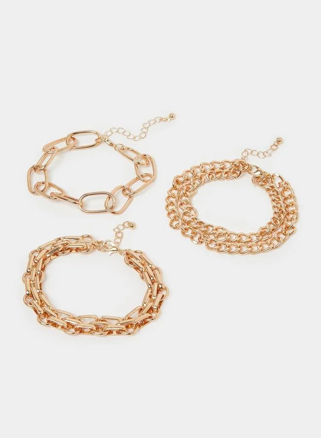 ستايلي Set Of 3 - Gold Tone Link Chain Bracelets