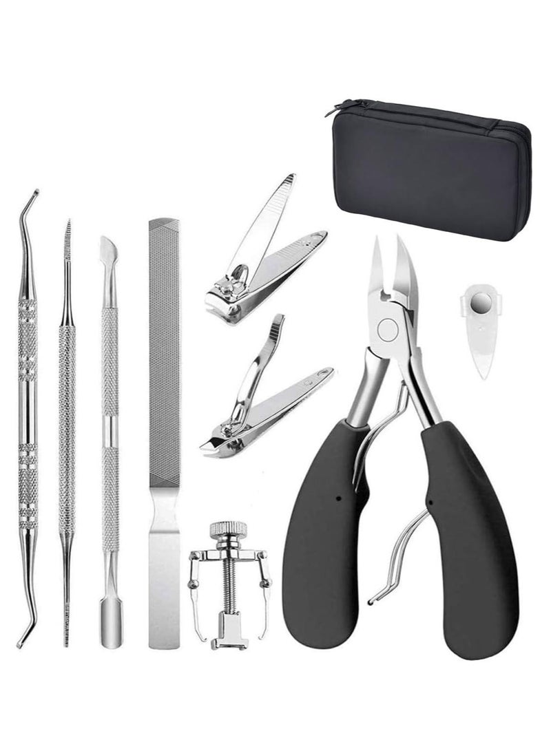 Premify 10pcs Ingrown Nail Clippers Kit with Stainless Steel Nail File, Toenail Tools, Toenails Treatment, Pedicure Tool Set, Professional Clipper for Thick Nails, Toe Nail Manicure Lifter with Carry Case  - Image 1