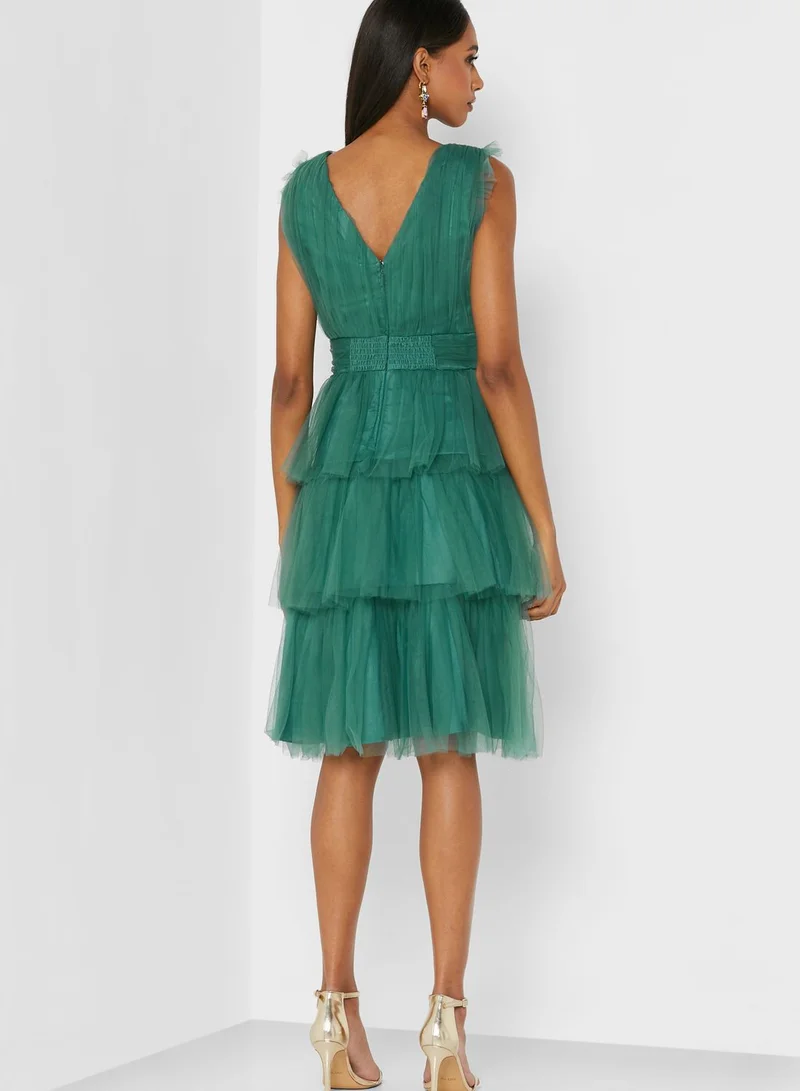 Chi-Chi London Layered Tulle V-Neck Dress