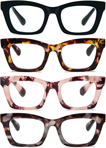 REAVEE 4 Pack Oprah Style Reading Glasses Blue Light Blocking Computer Square Readers for Women with Spring Hinge 15 - Image 2