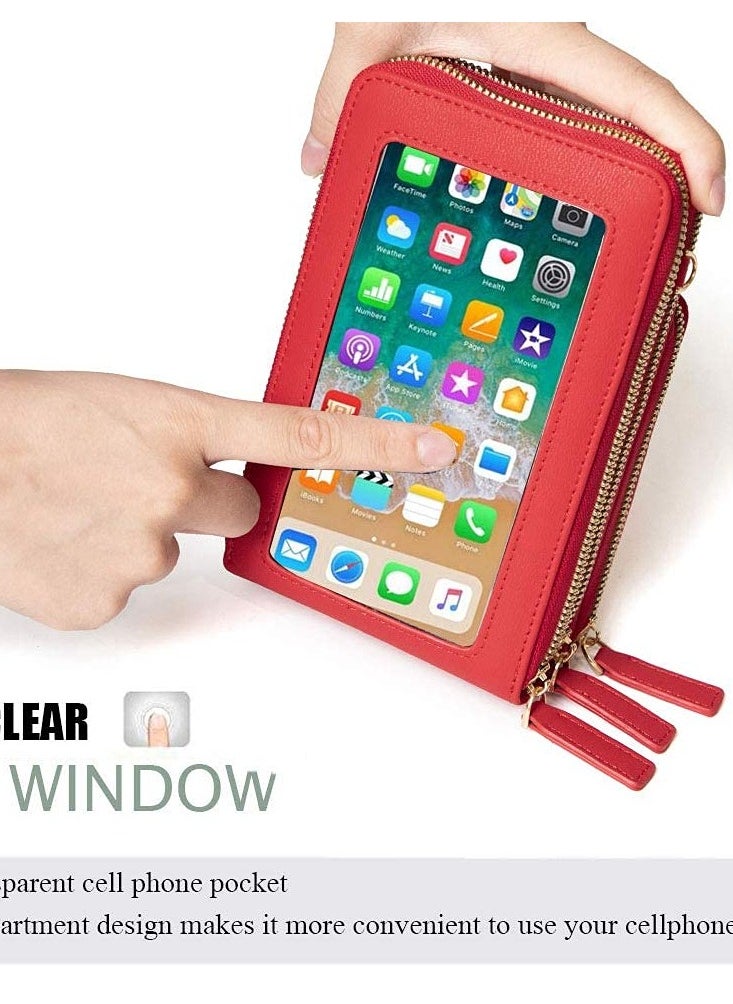 ZUOMIDIE - Lightweight Crossbody Phone Bag for Women Small Shoulder Bag Cell Phone Wallet Purses and Handbags with 14 Credit Card Slots （Red） - Image 1