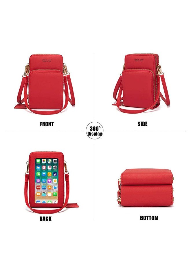 ZUOMIDIE - Lightweight Crossbody Phone Bag for Women Small Shoulder Bag Cell Phone Wallet Purses and Handbags with 14 Credit Card Slots （Red） - Image 1