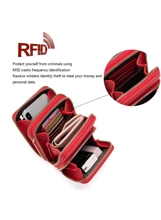 ZUOMIDIE - Lightweight Crossbody Phone Bag for Women Small Shoulder Bag Cell Phone Wallet Purses and Handbags with 14 Credit Card Slots （Red） - Image 1