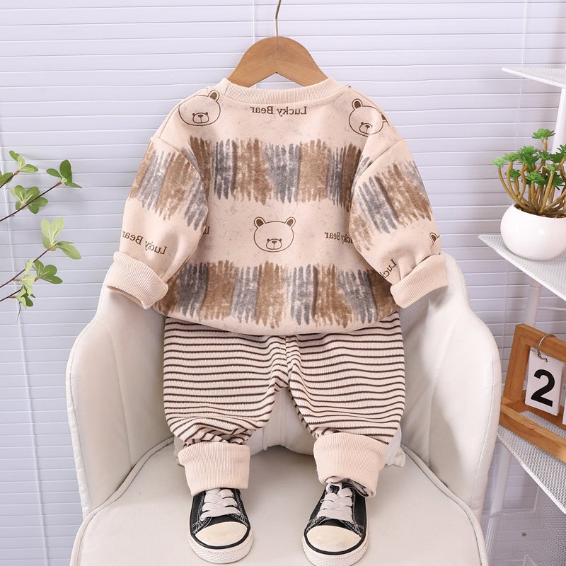 Children'S Casual Sports Autumn 2024 New Boy'S Round Neck Sweatshirt Long Sleeve Two-Piece Striped Children'S Pants - Image 5