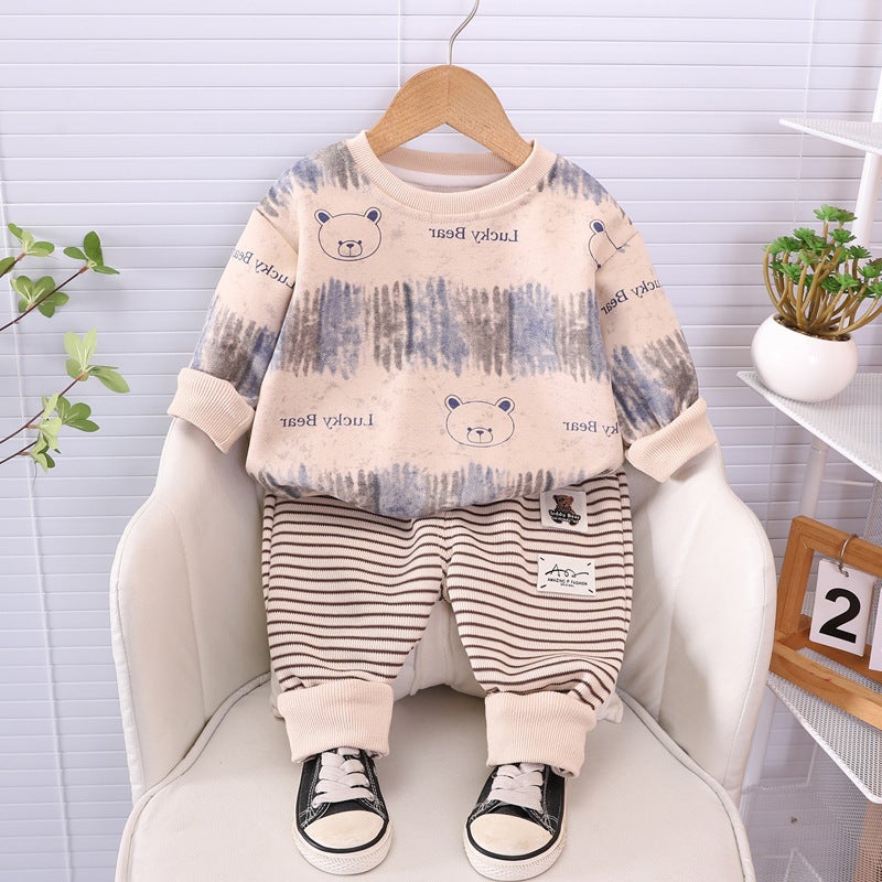 Children'S Casual Sports Autumn 2024 New Boy'S Round Neck Sweatshirt Long Sleeve Two-Piece Striped Children'S Pants - Image 3