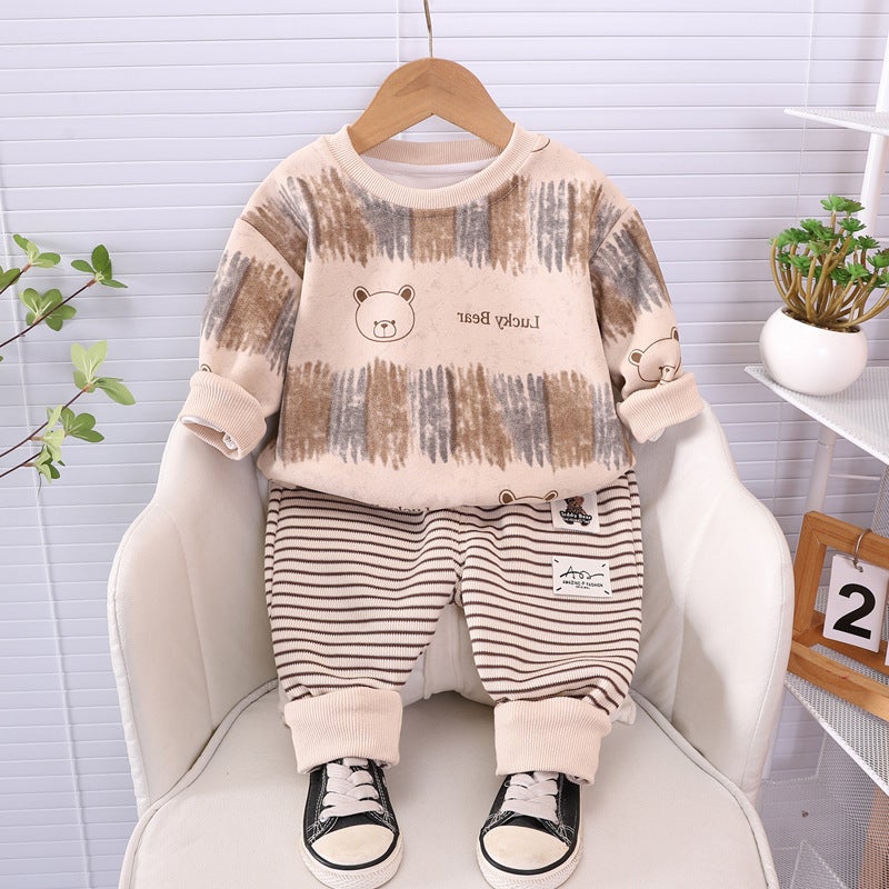 Children'S Casual Sports Autumn 2024 New Boy'S Round Neck Sweatshirt Long Sleeve Two-Piece Striped Children'S Pants - Image 1