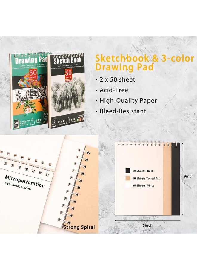 KALOUR - KALOUR 72-Pack Sketch Drawing Pencils Kit with Sketchbook and 3-color Drawing Paper,Tin Box,Include Graphite,Charcoal,Drawing Glove and Artists Tools,Pro Art Drawing Supplies for Beginner - Image 1