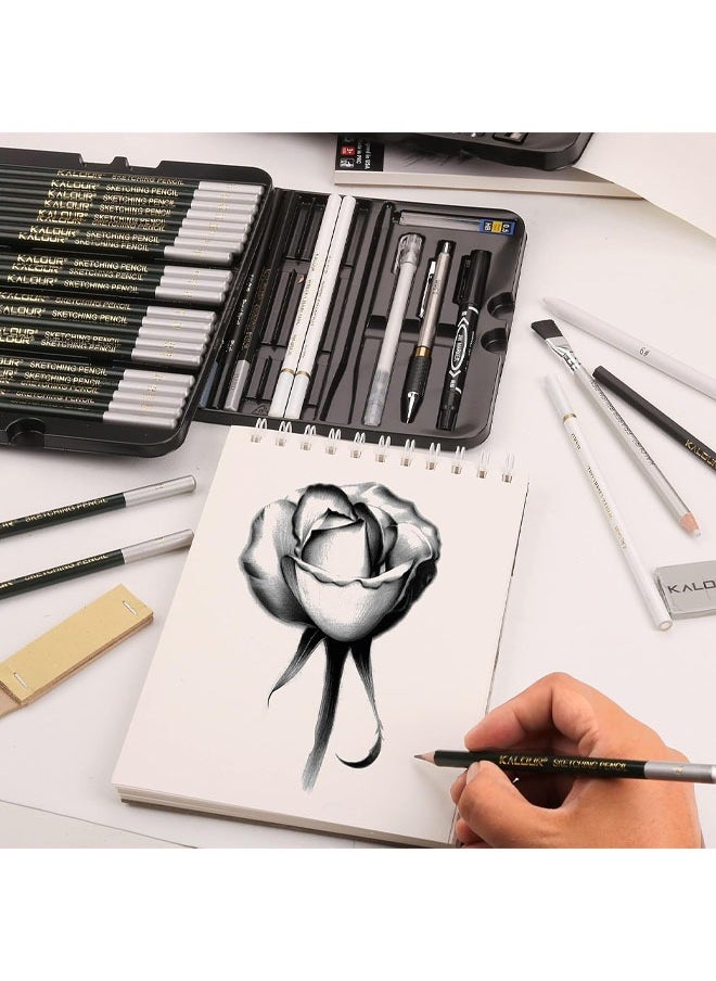KALOUR - KALOUR 72-Pack Sketch Drawing Pencils Kit with Sketchbook and 3-color Drawing Paper,Tin Box,Include Graphite,Charcoal,Drawing Glove and Artists Tools,Pro Art Drawing Supplies for Beginner - Image 1